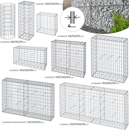 Gabion A Pierres Taille Au Choix Et Set Acier Galvanise Maille 10 5cm Panier Pour Pierres Mur En Gabion Decoration De Jardin Amazon Fr Jardin