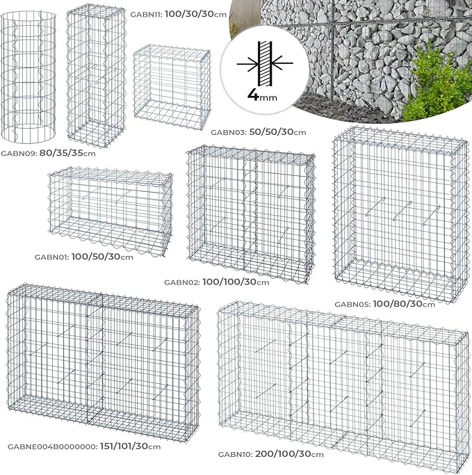 Jago Gabion Basket Ø 4 mm Galvanised Steel, 10/5 cm Mesh Size, Silver