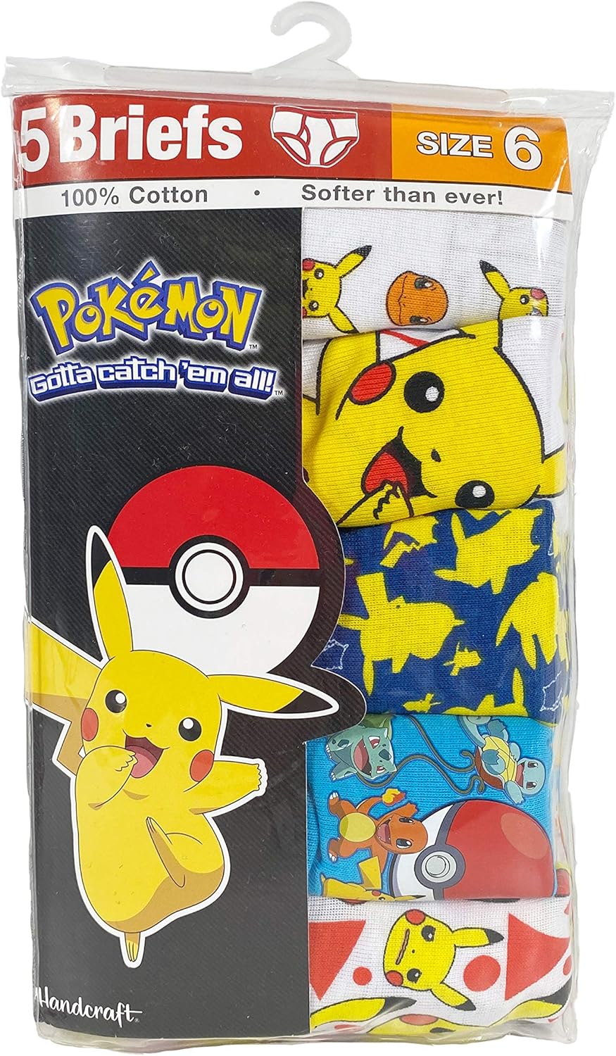 Handcraft Little Boys' Pokemon Brief, Assorted, 6 (Pack of 5): Clothing