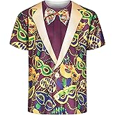 Kosgraiy Men Mardi Gras T-Shirt,Mardi Gras Hawaiian Shirt,St. Patrick's Day Casual T-Shirt