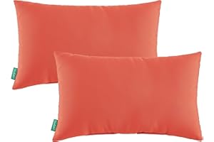 YOOZEKU Indoor Outdoor Lumbar Pillows,Waterproof Outdoor Pillows Set of 2 for Patio Furniture,12×20 Inch,Orange