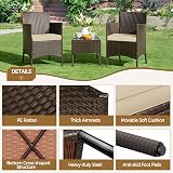 Yaheetech 3-Piece Rattan Garden Set Outdoor Patio Table Chairs Cushions Brown view 5