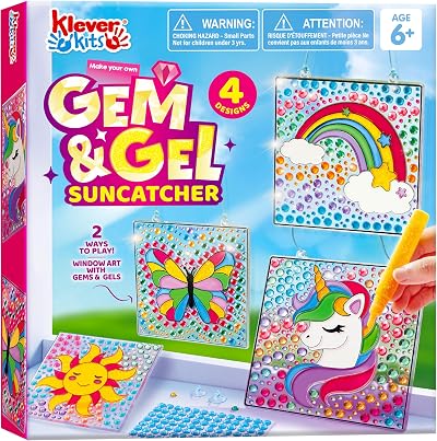 Klever Kits Suncatcher Craft Kit 4 Designs Window Paint Pens Gems Kids 6-12