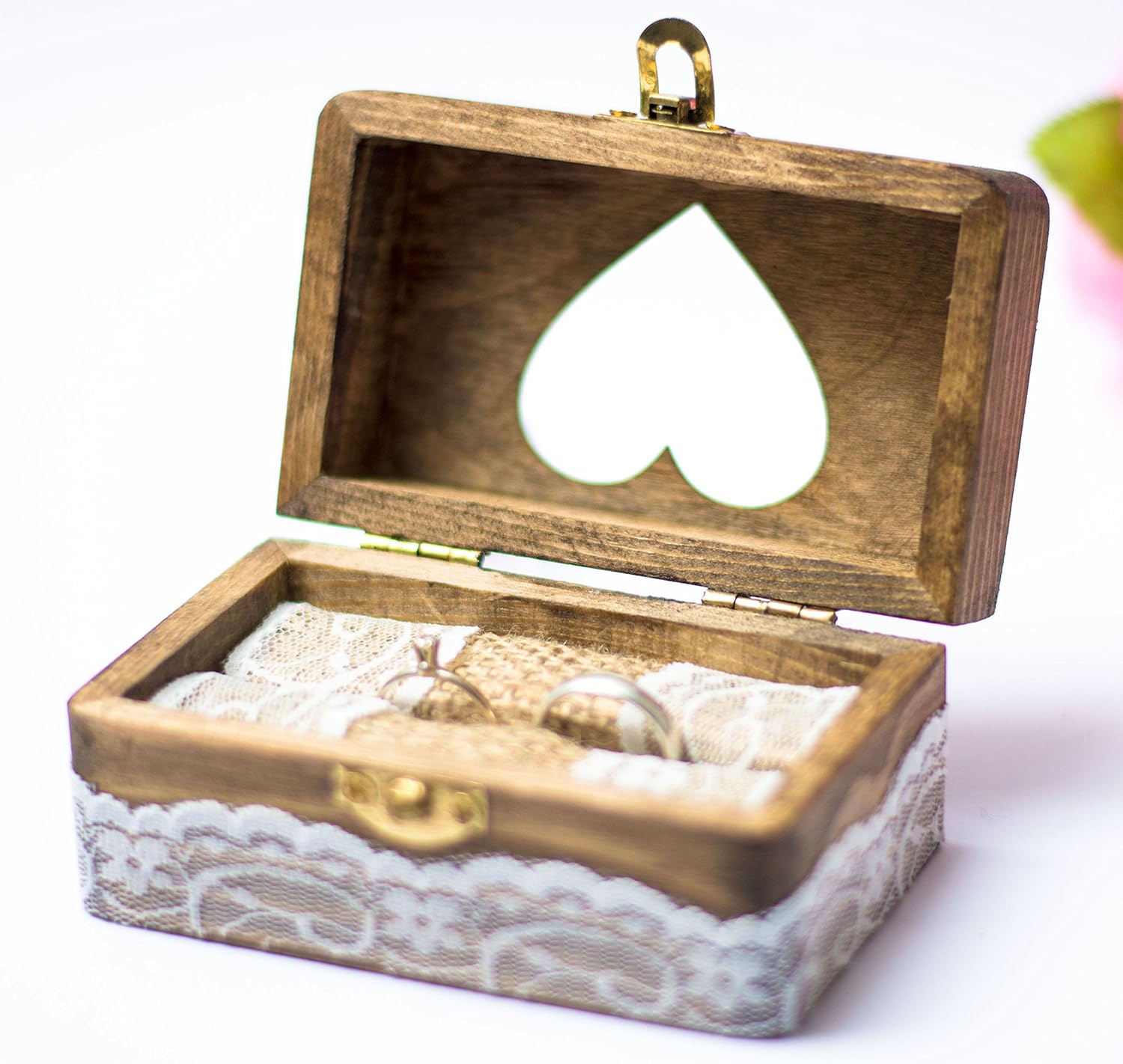 Happy Weddng Art Ringkissen Hochzeit Ring Box Ringbox Vintage Stil Holz Ring Schatulle Hochzeitsdeko Deko Holz Ring Box