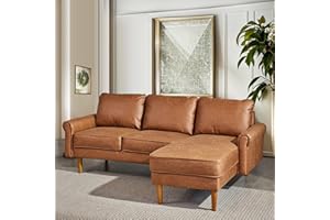 XIZZI L Shaped Couch 81.4" Mid Century Sectional Sofa 3-Seater Living Room Furniture Set with Right Chaise Solid Wood Frame for Apartment,Brown