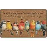 XLDLIOO Christian Door Mat, Bird Doormat, He Will Cover You with His Feathers Doormat, Bible Verse Welcome Front Door Mat, Sc