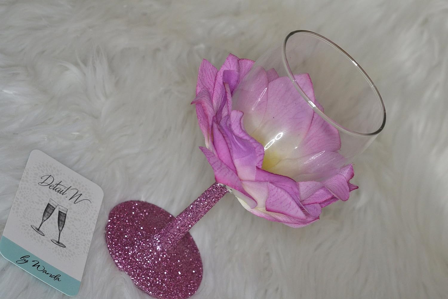 Amazon Com Pink Rose Petal And Glitter Wine Glass Handmade