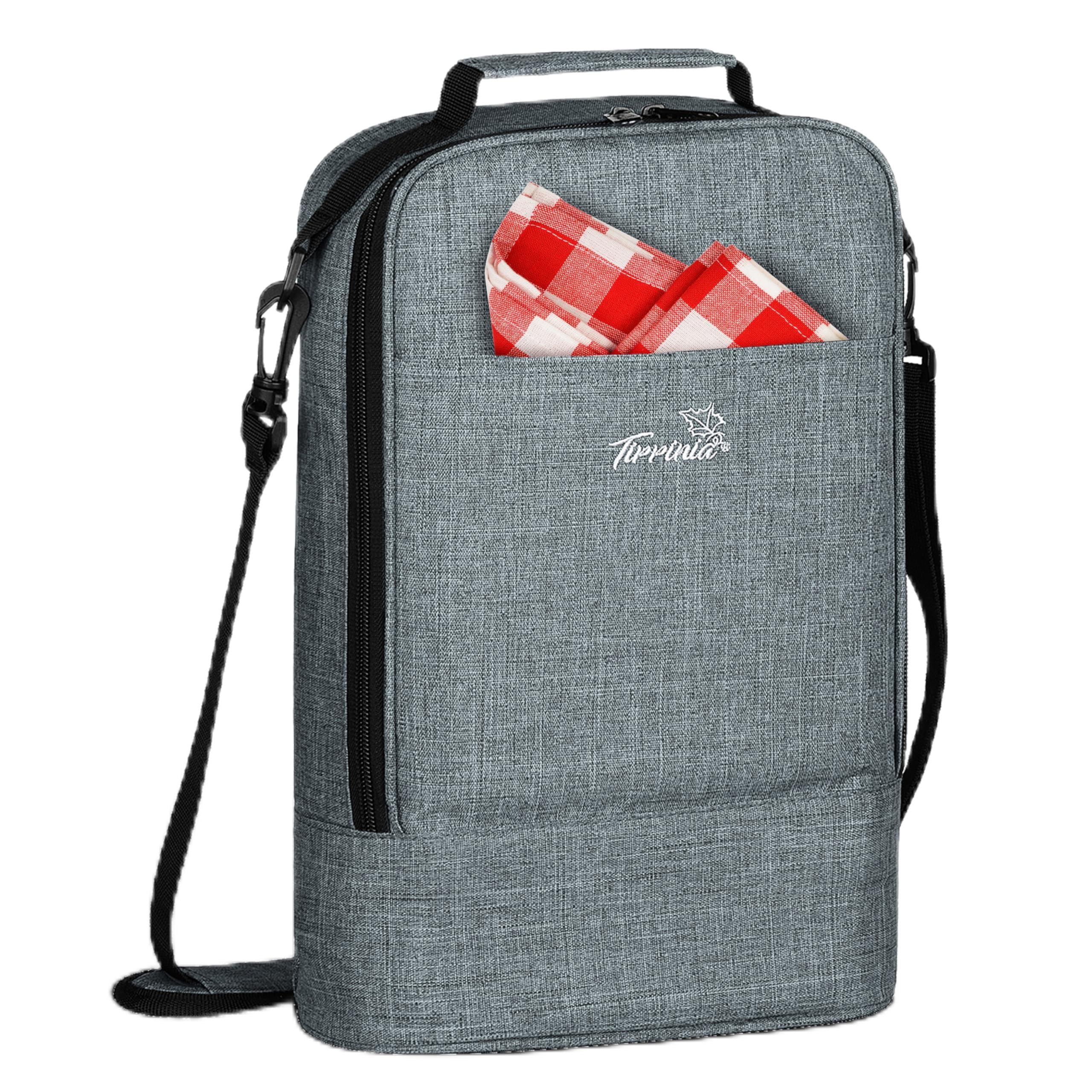 Kato Tirrinia Insulated 2 Bottle Wine Cooler Bag - Wine Cooler Tote Carrier for Picnic, Beach, Wine Lover Gift, Grey