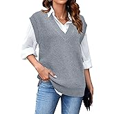 Arach&Cloz Womens Sweater Vest 2024 Fall Winter Knitted V Neck Oversized Casual Cap Sleeve Pullover Tank Tops