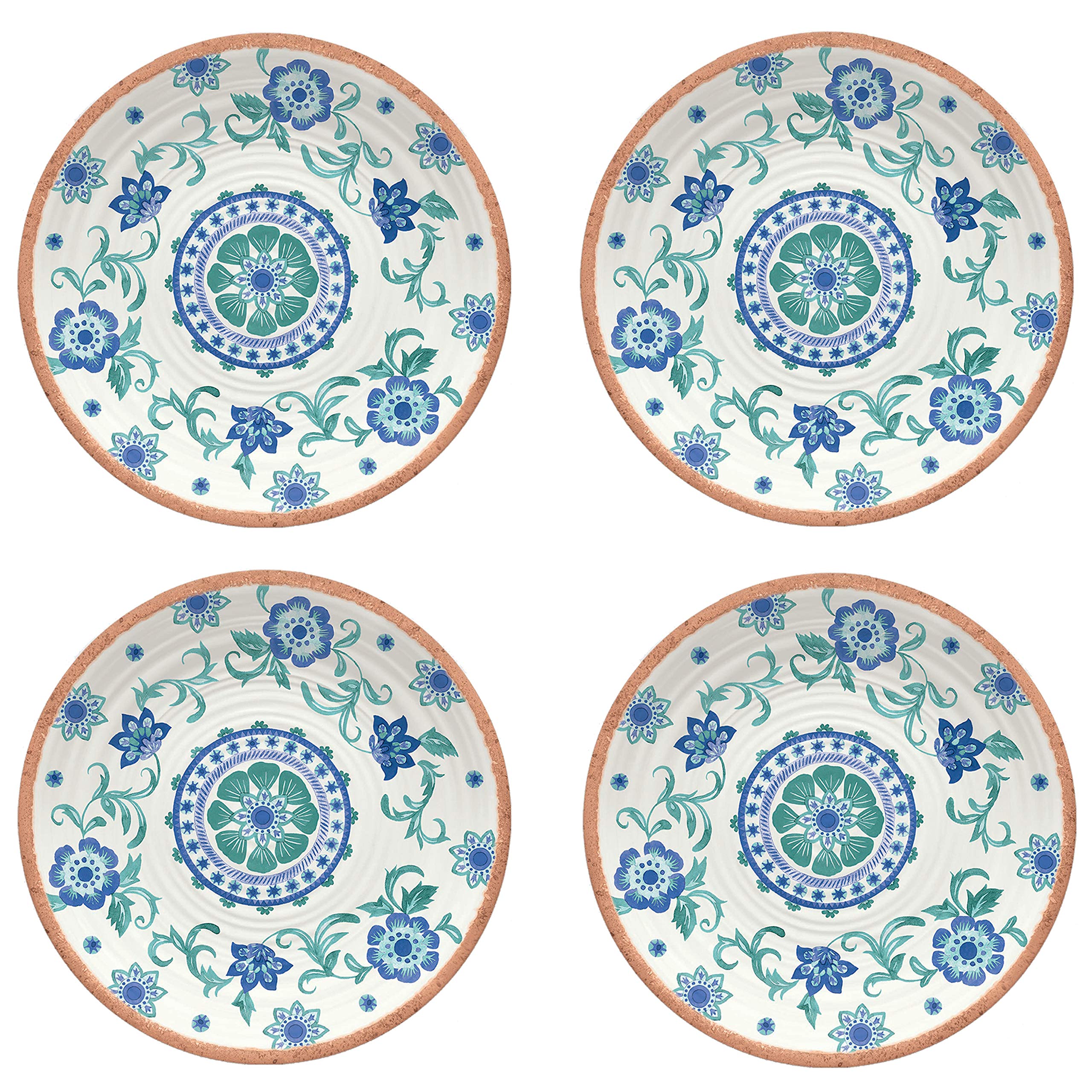 Rio Turquoise Floral Melamine/Plastic/BBQ/Outdoor Side Plates Set (4)