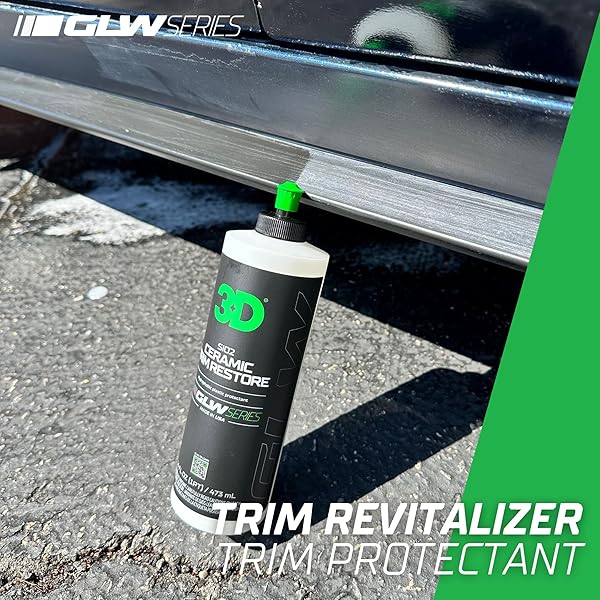 3D SIO2 CERAMIC TRIM RESTORE, GLW SERIES | ULTIMATE HYDROPHOBIC TRIM REVIVER | SIO2 INFUSED RESTORING, SHINING, & PROTECTING | RESTORES BLACK PLASTIC & VINYL | DIY CAR DETAILING | 16 OZ