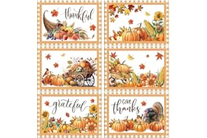 OBUSATT Thanksgiving Placemats Set of 6 Thanksgiving Day Plastic Table Mats Welcome Fall Place Mats Washable Vinyl Rustic Holiday Table Decoration for Indoor Outdoor Autumn Party Kitchen Dining Table