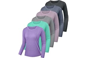 Kinglaman 6 Pack Women's Quick Dry Fit Long Sleeve Shirts, UPF 50+ Rash Guard Swim Fishing SPF UV Sun Protection Shirts