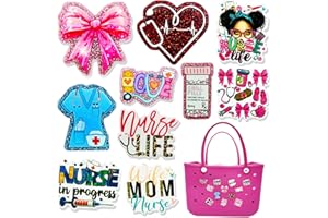 KINEARCHARMS 10 Pcs Charms for Bogg Bags Acrylic Nurse Life Bag Accessories suitable for Simply Southern Beach Totes Decoration, Beach Tote Bag Decoration for Women Girls Kids Party Gifts Lage XL Size