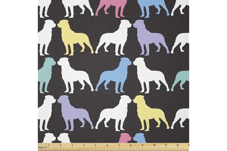 Lunarable Rottweiler Fabric by The Yard, Colorful Silhouette of Dogs Pet Lovers Abstract Pop Art Style Graphic, Stretch Knit Fabric for Clothing Sewing and Arts Crafts, 2 Yards, Blue Black