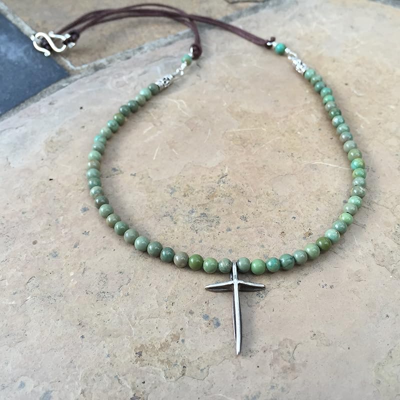 Turquoise Necklace with Sterling Silver Cross Handmade