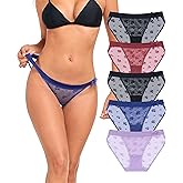 ANLIQI Womens Sexy Underwear Mesh See Through Bikini Panties Pack Hi Cut Briefs Sheer Lace String Lingerie Hipster for Lady