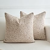 LIGICKY Pack of 2 Textured Boucle Throw Pillow Covers Decorative Modern Accent Striped Pillow Cases Cozy Soft Couch Cushion Case for Sofa Bedroom Living Room Home Decor, 18x18 Inch, Beige