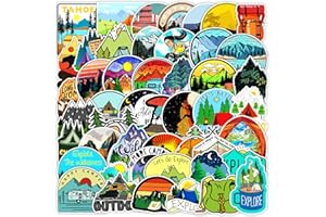 50 Pcs Outdoor Hiking Stickers, Travel Nature Camping Hiking Vinyl Laptops Decals, Mountain Decor Sticker for Water Bumpers B