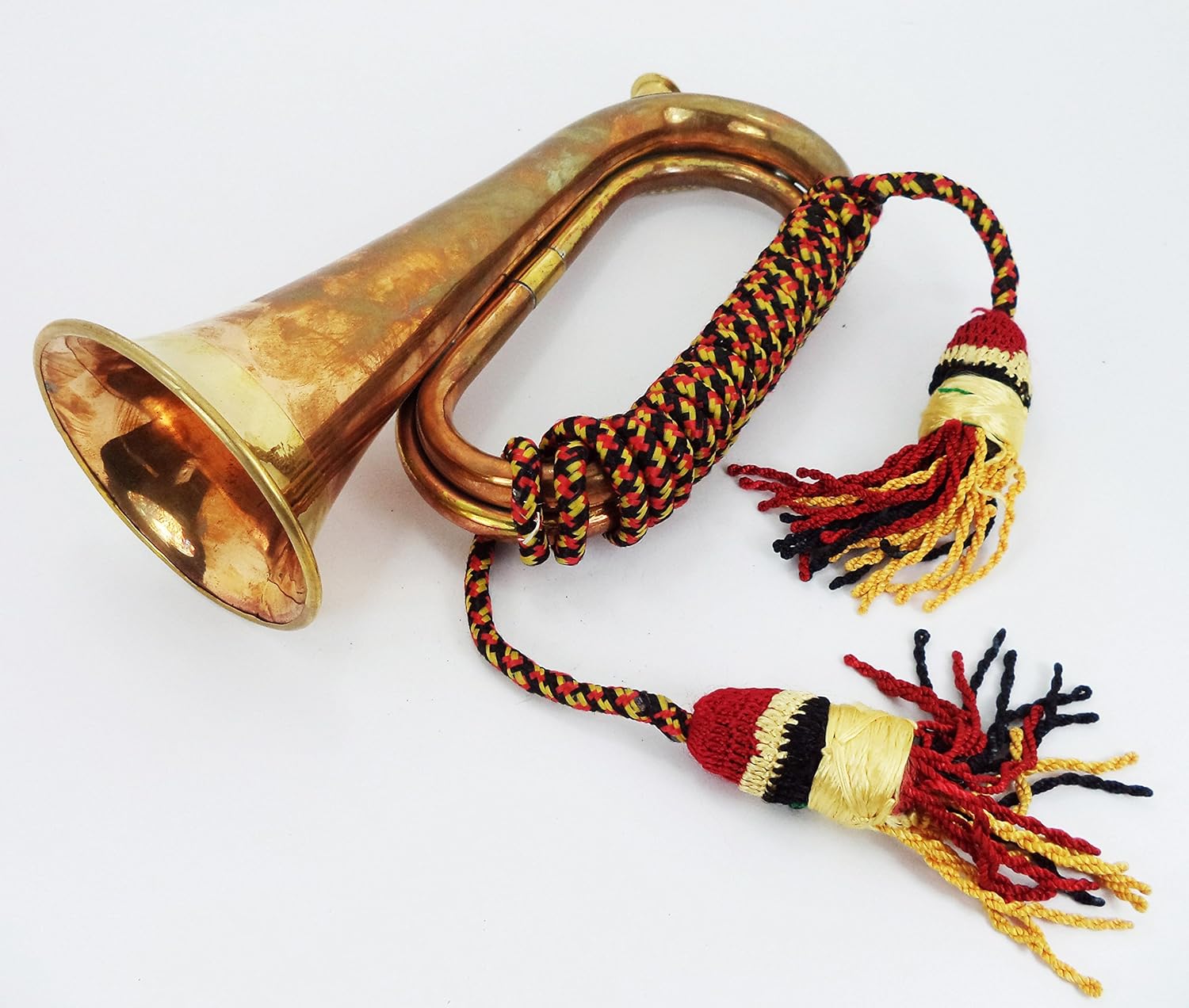 Boy Scout Brass and Copper Blowing Bugle Attack War Command Signal Horn 10.6" Inch with Beautiful Colourful Rope Binding: Musical Instruments