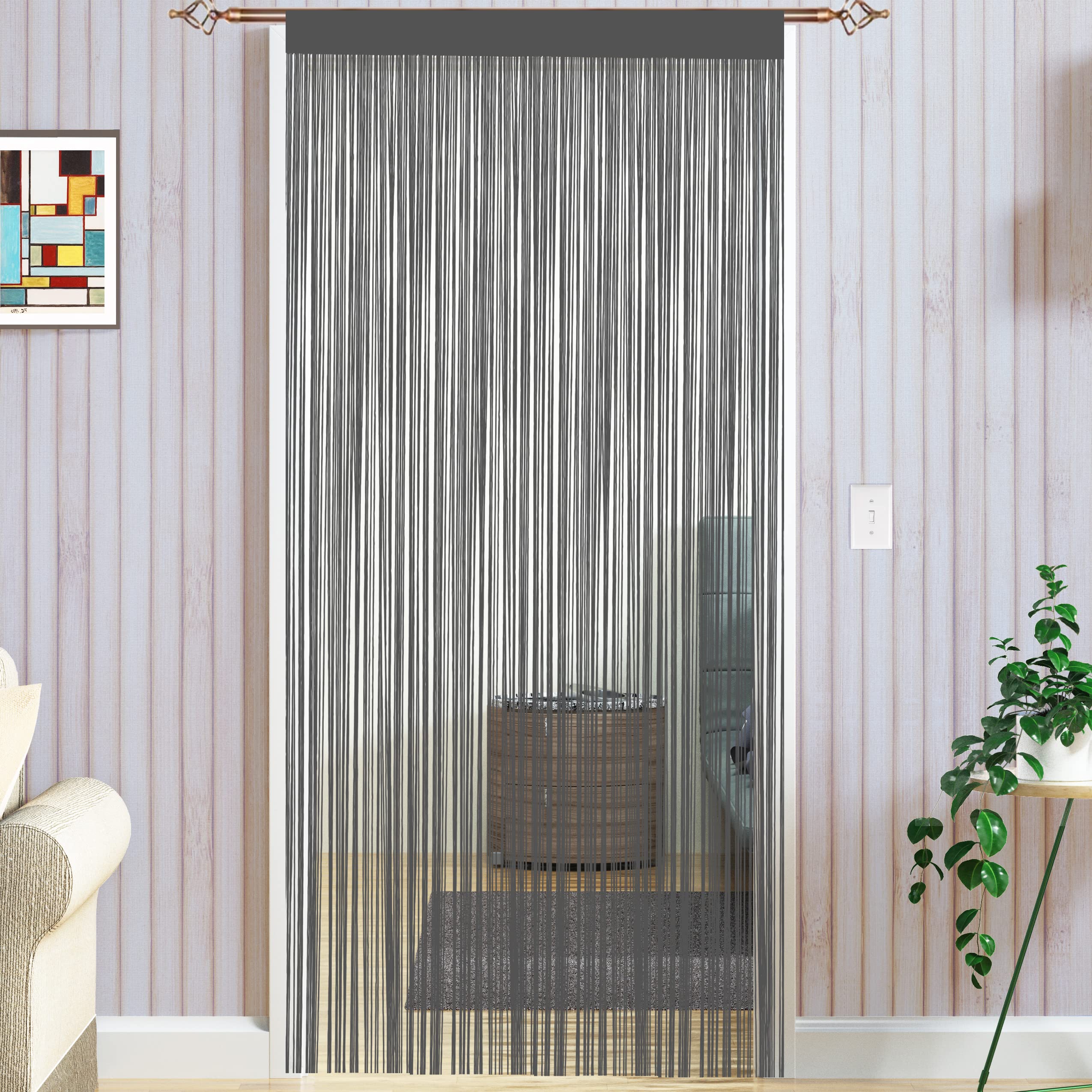Taiyuhomes String Door Curtains Fly Screen Curtain For Window Decorations Living Room Doorways Crystal Plain Tassel (Grey, 90x200cm) — image 1