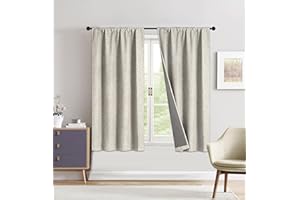 Home Beyond & HB design - Linen Look 100% Blackout Curtain Set 2 Panels - Thermal Insulated Room Window Curtains for Living R