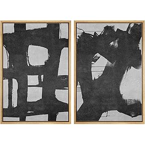SIGNWIN Framed Wall Art Print Set Black Abstract...