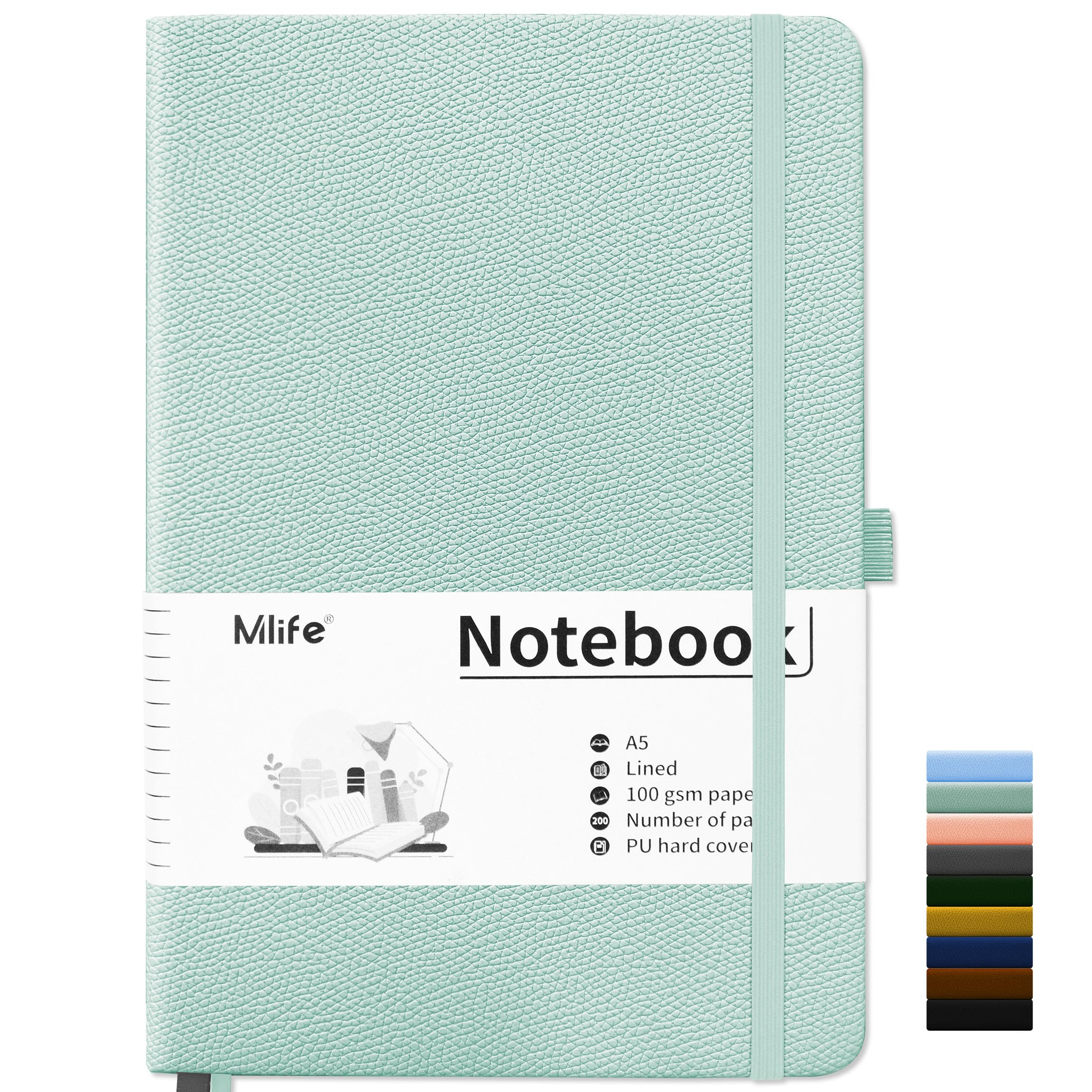 Mlife Notebook A5 Lined,Notebooks with 200 Pages,100 Gsm Thick Paper,Pu Hard Cover Notepad With Inside Pocket,Elastic Banded,Lined Journal for Office School Home Business Writing(Orchid green)