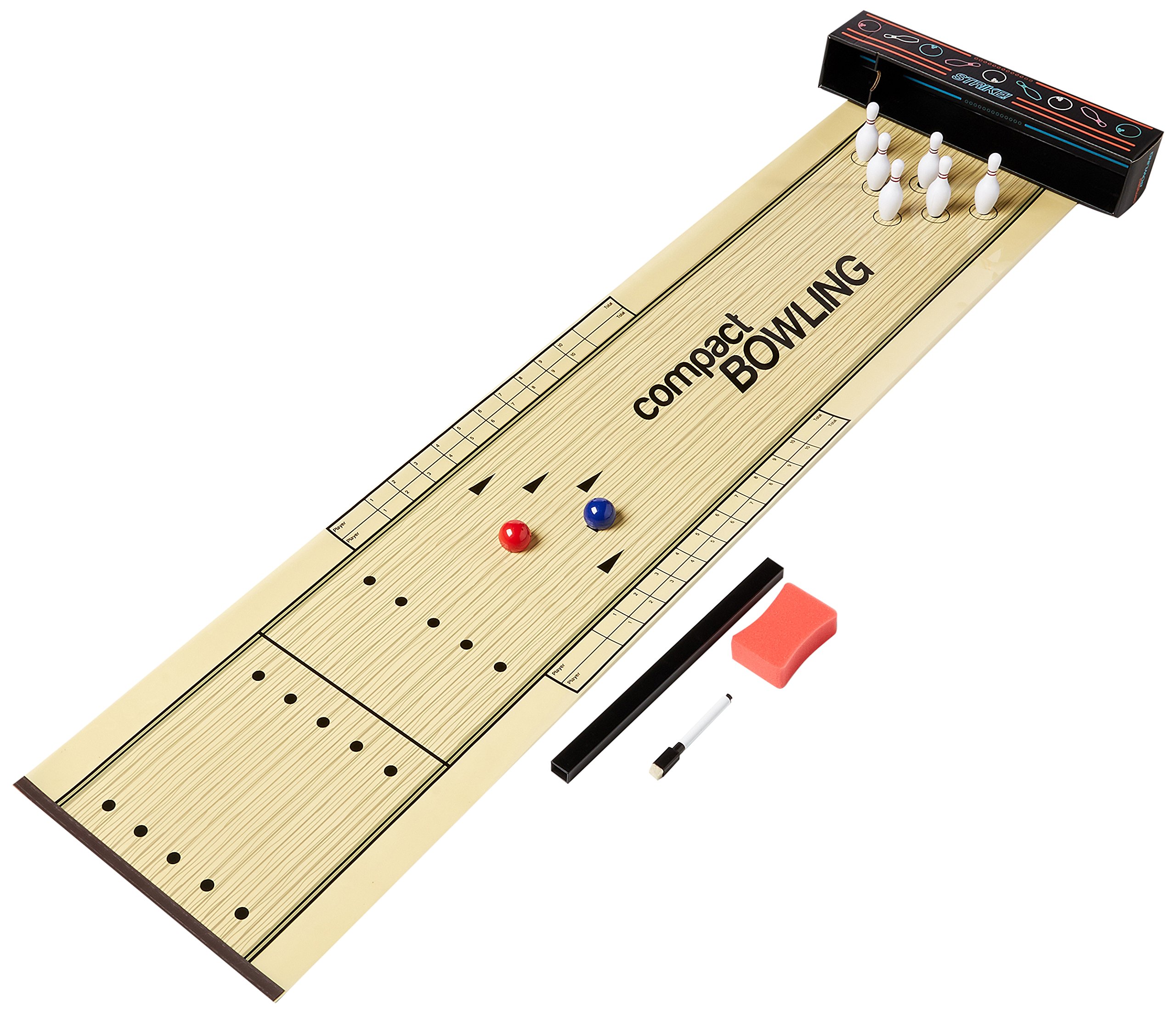 Martinex Compact Bowling Tabletop Game - Realistic Roll-Up Lane with 6 Pins Simulates Classic Bowling Indoors - Portable for Travel