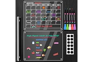 YOUTHAMAZING Magnetic Acrylic Calendar for Fridge - 16" x 12", 2 Set Magnetic Fridge Calendar Dry Erase Board, Clear Calendar for Fridge Whiteboard, Acrylic Magnetic Calendar Includes 5 Dry Erase Markers