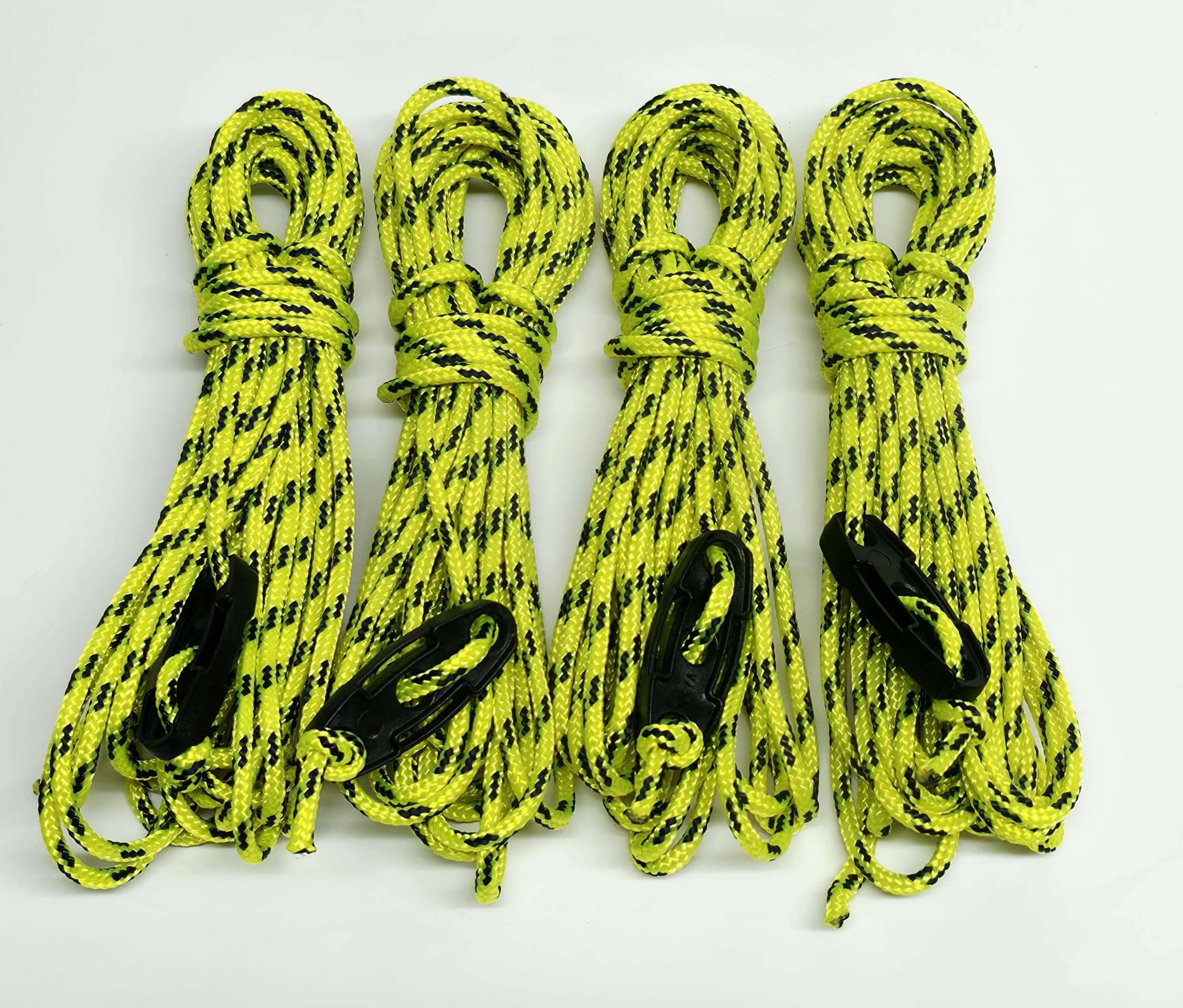 Guy Ropes 3mm 4m Guy Lines Tent Camping Cords Heavy Duty Pack of 4 (Bright Green Whit Black Fleck)