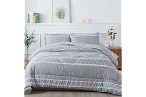 Litanika Grey Boho Comforter King(104x90lnch), 3 Pieces(1 Bohemian Striped Comforter and 2 Pillowcases) Gray Geometric Triangle Comforter Set, Microfiber Down Alternative Comforter Bedding Set