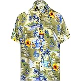 LA LEELA Men's Hawaiian Shirt Pocket Camp