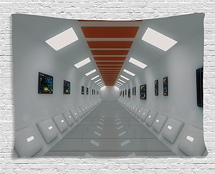 Ambesonne Apartment Decor Collection Space Station Ufo Futuristic Hallway With Lights High Technology Laboratory Photo Art Bedroom Living Room Dorm