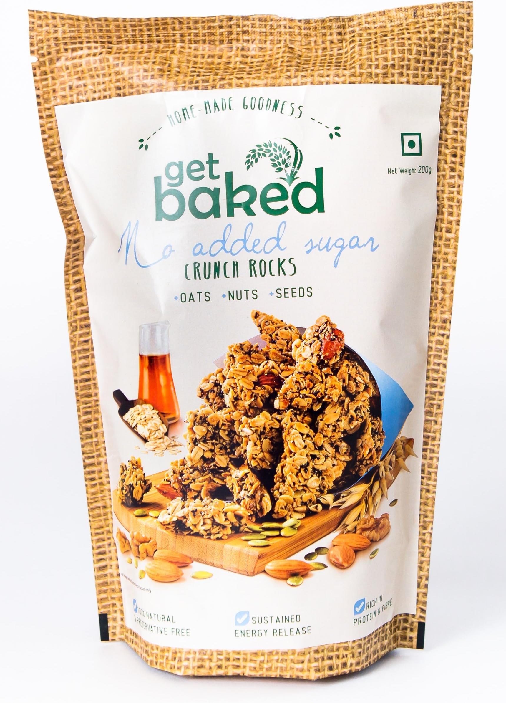 GET BAKED Crunch Rocks - No Added Sugar (Oats, Almonds, Walnuts, Chia Seeds, Sunflower Seeds, Pumpkin Seeds), 200gms