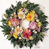 Spring Wreaths for Front Door 24 Inch, Artificial Dahlia Floral Spring Summer Wreath with Dahlia Peony and Daisy, Large Spring Door Wreath for All Seasons Outside Indoor Home Porch Wall Décor