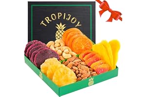 TROPIJOY Christmas Gift Baskets - 7 Tropical Flavor Christmas Dried Fruit Basket Gift - 12.5oz Soft Dried Fruit Gift Basket | Holiday Gift Baskets for Adults, Christmas Food Gifts, Dry Fruits and Nuts Gift Box