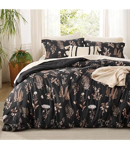 CASAAGUSTO Juego De Edredón Tamaño Queen, 7 Piezas De Edredón Floral Blanco Con Patrón De Hojas De Flores De Terracota, Diseño De Sirsaca Suave Para Todas Las Estaciones, Juego De Ropa