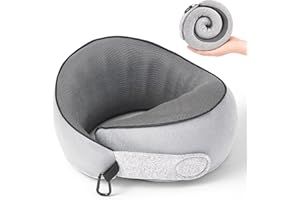 KPNEOL Travel Pillow, 100% Pure Memory Foam Travel Neck Pillow Airplane Neck Support Ergonomic Design for Traveling Suitable for Airplanes,Offices and Cars-Grey