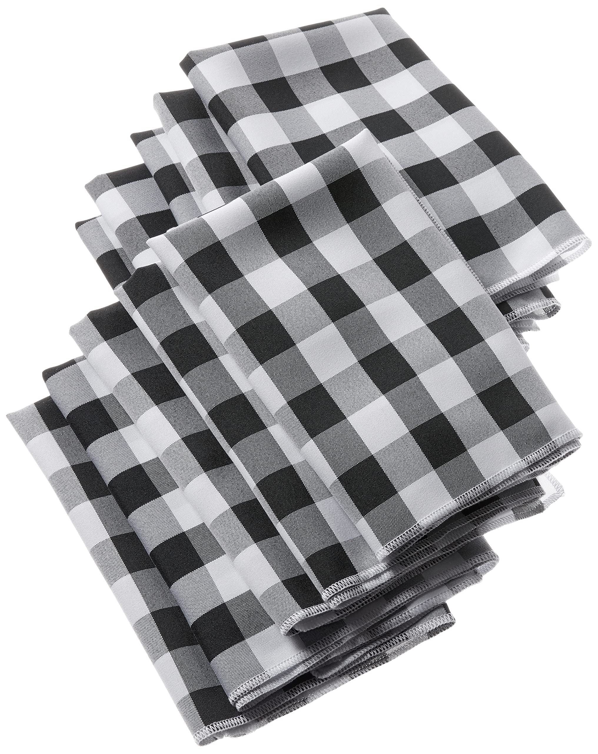 LA Linen Pack of 10 Gingham Checkered Napkins 18, White and Black, Polyester, 45.72 x 45.72 x 0.04 cm
