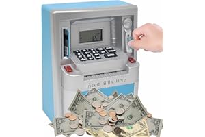 ASRIO Piggy Bank for Boys Girls Adult, Mini Safe for Kids, Electronic ATM Machine Savings with Code for Real Money Cash Coin, Christmas Idea Gifts