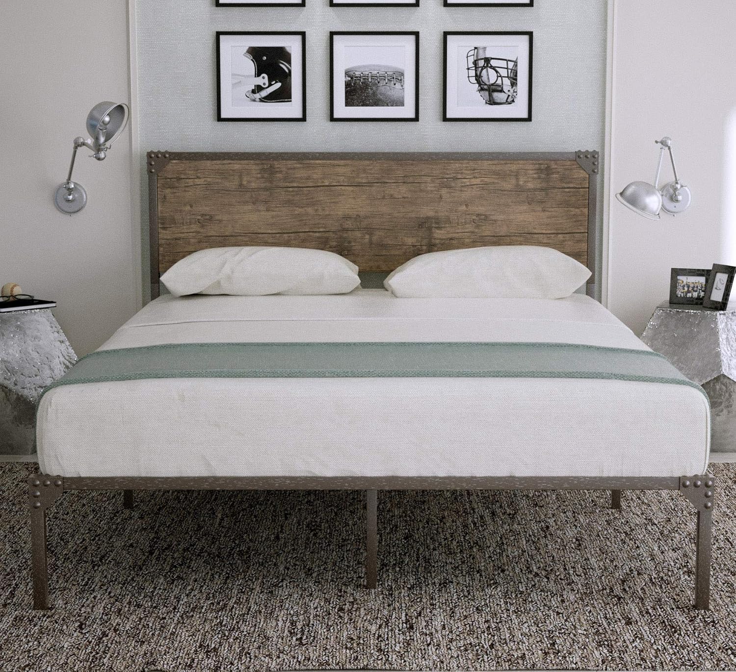 Amolife Industrial Full Size Bed Frame with Headboard/Metal