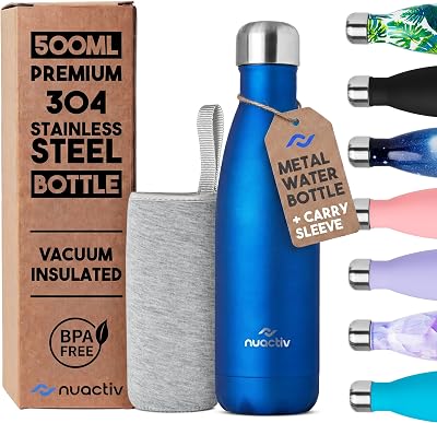 Nuactiv 500ml Stainless Steel Water Bottle Vacuum Insulated Leakproof