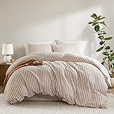 Madison Park Duvet Cover Set for Hot Sleepers - Linen Cotton Rayon Blend, Queen Size 3 Piece Set with Shams - Lightweight & Breathable Bedding, Terracotta Striped Design