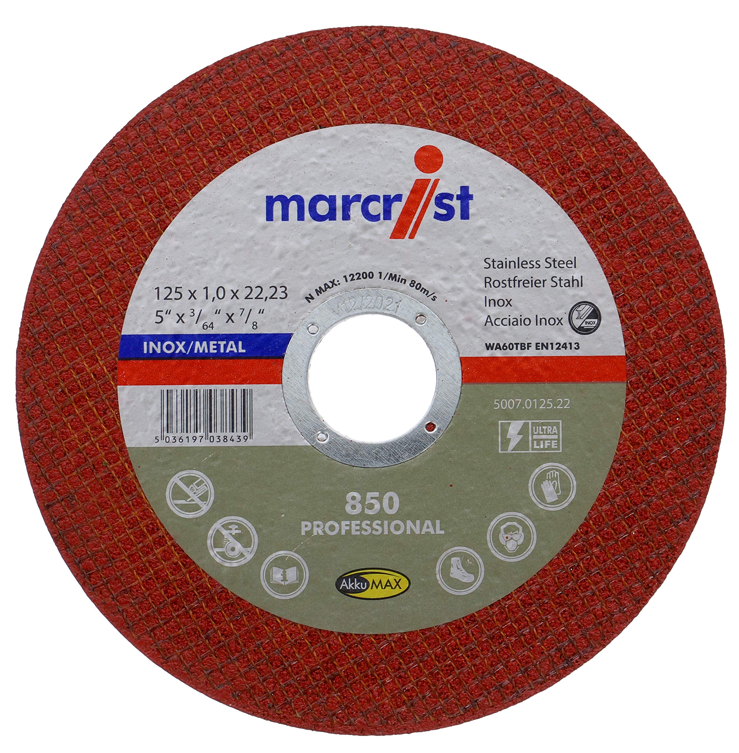 Marcrist 850 Inox - Stainless Steel Cutting Disc 125 x 22.23 Pack of 10