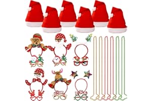 24 PCS Christmas Party Hats Headbands Glasses Frames Necklaces Set for Women Adults Christmas Party Supplies Party Gift