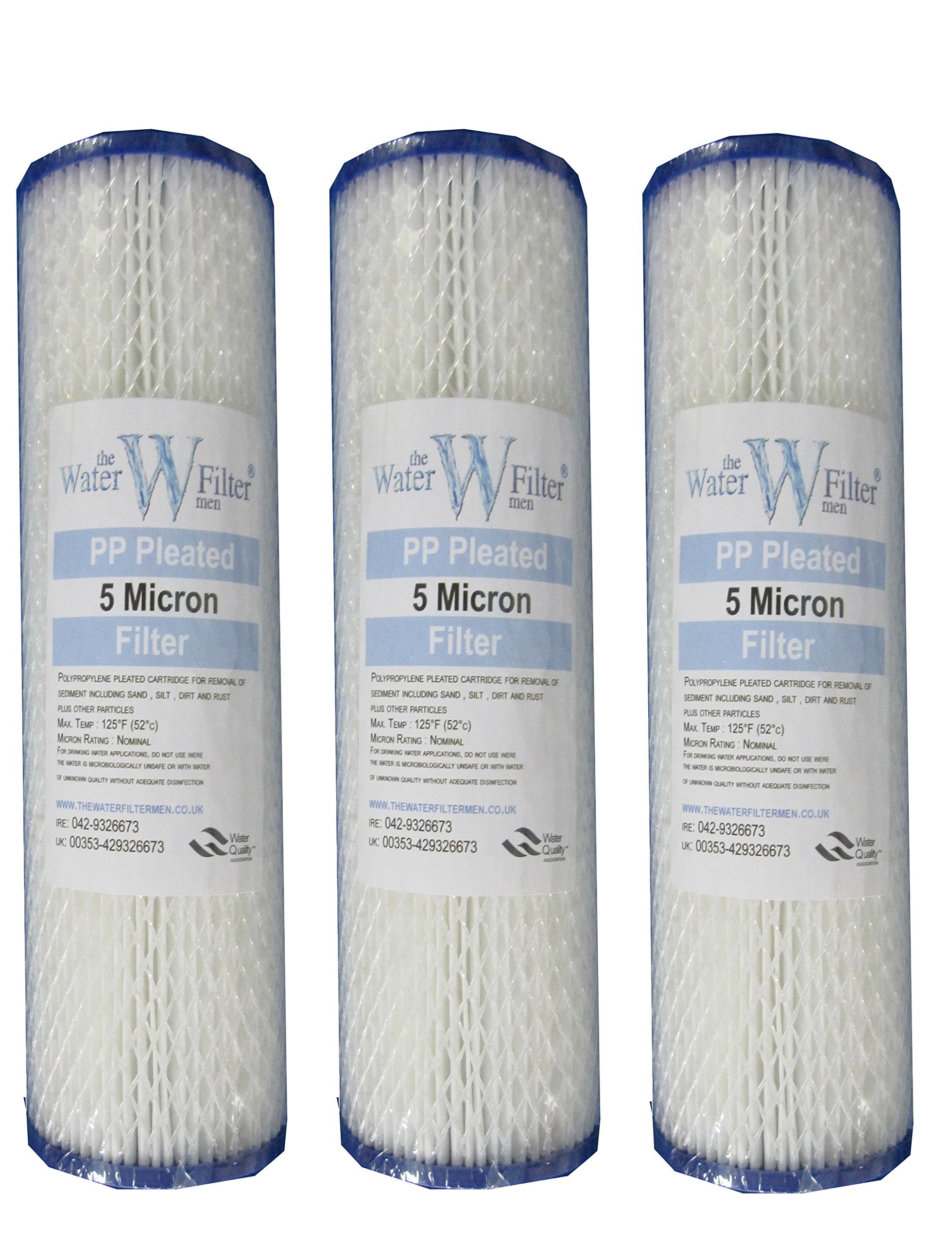 10" Pleated Washable Reusable Sediment Water Filter Cartridge 5 Micron Fits All 10" Water Filter Housings (3 Pack)