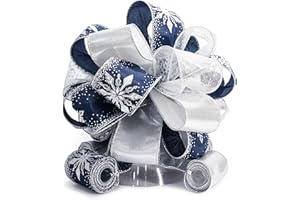 CT CRAFT LLC Blue Snowflake Christmas Tree Topper Bow 11" with 4 Ribbon Streamers x 3 Yards Long Each for Holidy Elegant Fancy Home Décor Indoor
