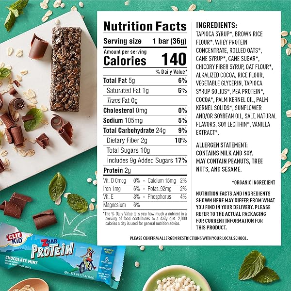 ZBAR PROTEIN – CHOCOLATE MINT – CRISPY SNACK BARS – MADE WITH ORGANIC OATS – NON-GMO – 5G PROTEIN – GLUTEN FREE PROTEIN BARS (5 PACK)