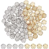 UNICRAFTALE 100pcs 2 Colors 5-Petal Flower Bead Caps - 304 Stainless Steel Spacer End Caps 8mm in Diameter for DIY Bracelet Necklace Jewelry Making